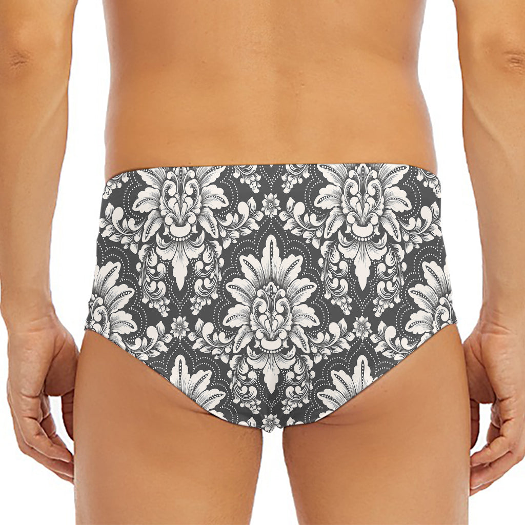 Grey Damask Pattern Print Men's Triangle Swim Briefs