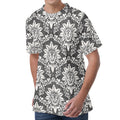 Grey Damask Pattern Print Men's Velvet T-Shirt