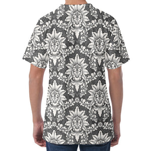 Grey Damask Pattern Print Men's Velvet T-Shirt