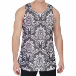 Grey Damask Pattern Print Men's Velvet Tank Top