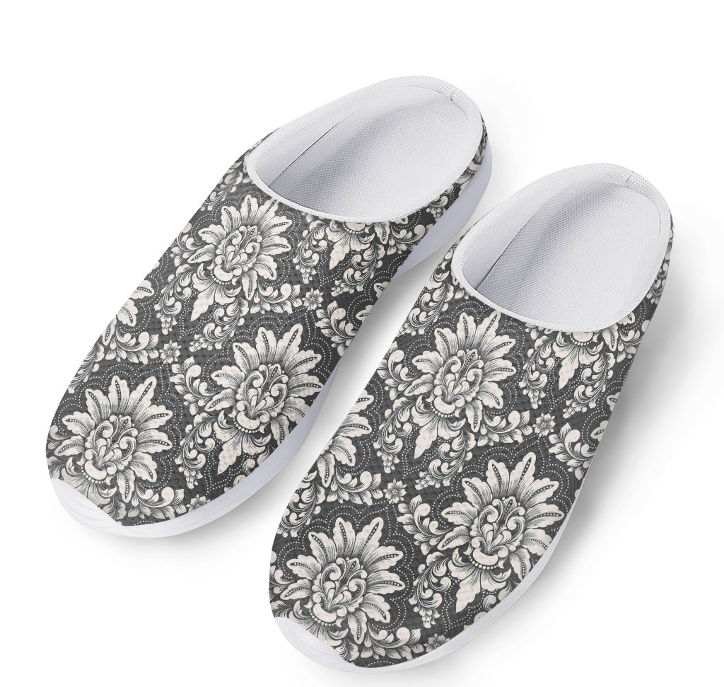 Grey Damask Pattern Print Mesh Casual Shoes