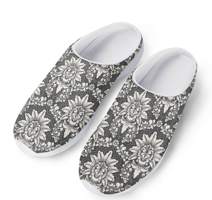 Grey Damask Pattern Print Mesh Casual Shoes