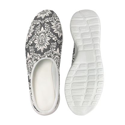 Grey Damask Pattern Print Mesh Casual Shoes