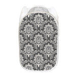 Grey Damask Pattern Print Mesh Laundry Hamper