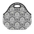 Grey Damask Pattern Print Neoprene Lunch Bag
