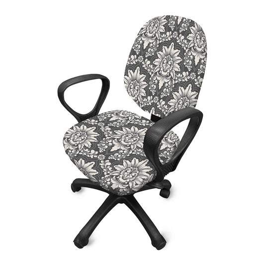 Grey Damask Pattern Print Office Chair Cover