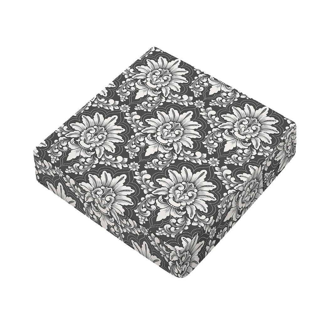 Grey Damask Pattern Print Outdoor Seat Cushion Cover
