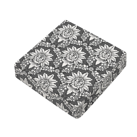 Grey Damask Pattern Print Outdoor Seat Cushion Cover