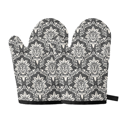 Grey Damask Pattern Print Oven Mitts