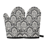 Grey Damask Pattern Print Oven Mitts