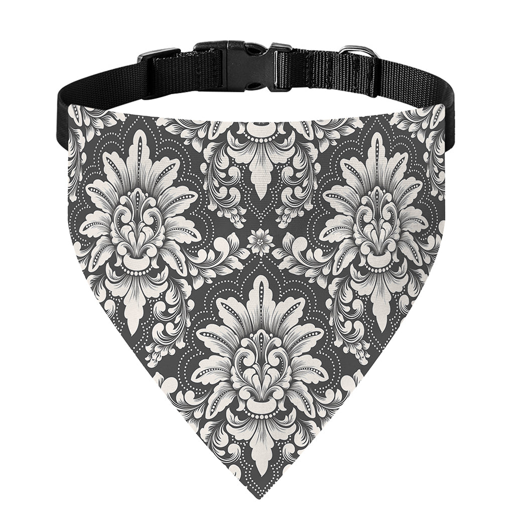 Grey Damask Pattern Print Over The Collar Dog Bandana