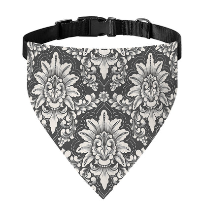 Grey Damask Pattern Print Over The Collar Dog Bandana