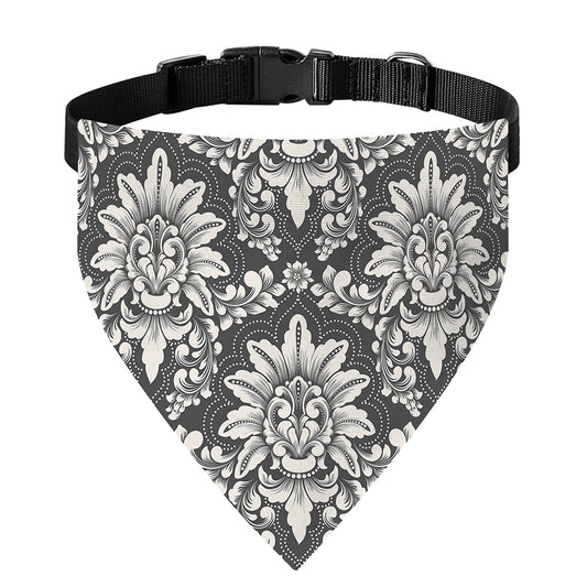 Grey Damask Pattern Print Over The Collar Dog Bandana