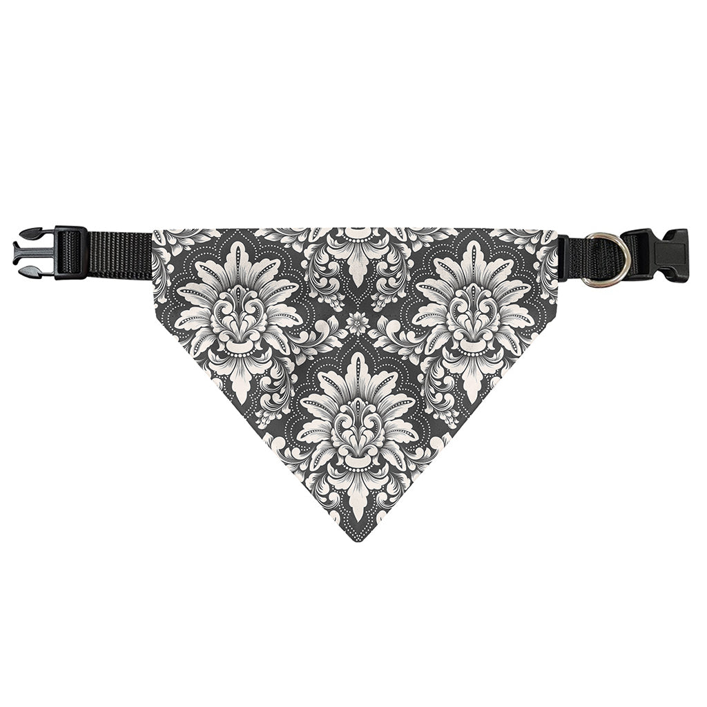 Grey Damask Pattern Print Over The Collar Dog Bandana