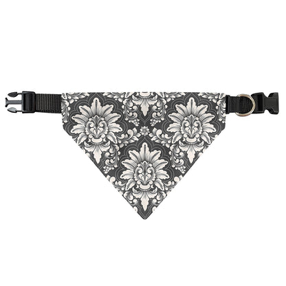Grey Damask Pattern Print Over The Collar Dog Bandana