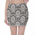 Grey Damask Pattern Print Pencil Mini Skirt