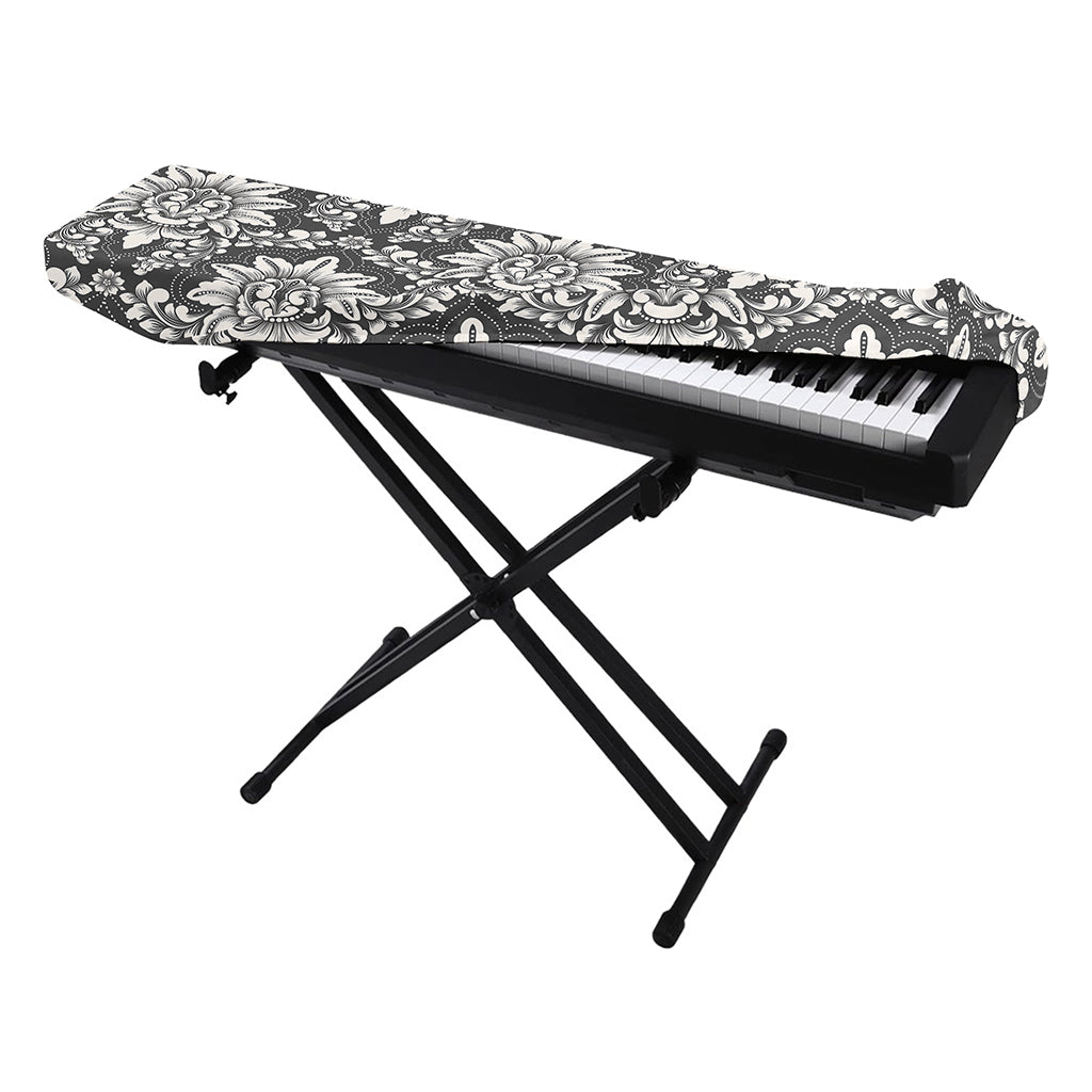 Grey Damask Pattern Print Piano Keyboard Cover