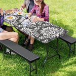 Grey Damask Pattern Print Picnic Table Cover