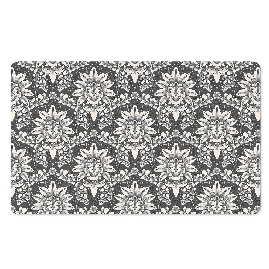 Grey Damask Pattern Print Polyester Doormat