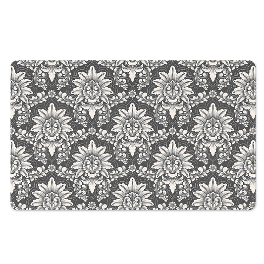 Grey Damask Pattern Print Polyester Doormat