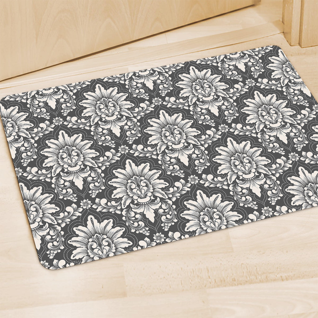 Grey Damask Pattern Print Polyester Doormat