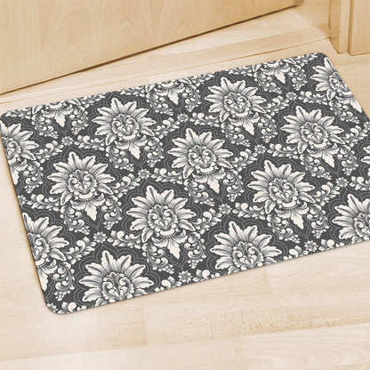 Grey Damask Pattern Print Polyester Doormat