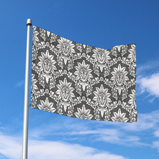 Grey Damask Pattern Print Polyester Flag