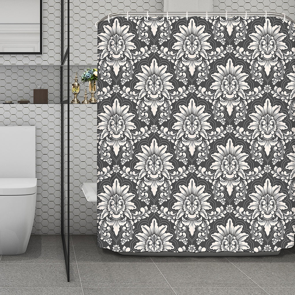 Grey Damask Pattern Print Polyester Shower Curtain
