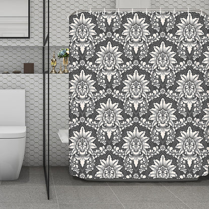 Grey Damask Pattern Print Polyester Shower Curtain