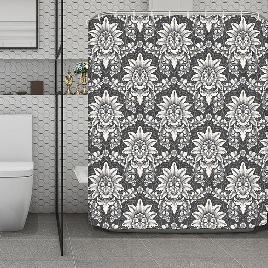 Grey Damask Pattern Print Polyester Shower Curtain