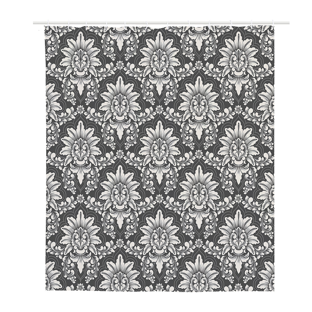 Grey Damask Pattern Print Polyester Shower Curtain