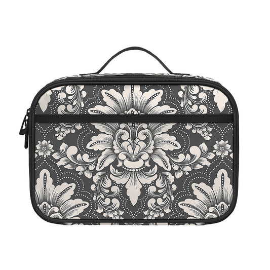 Grey Damask Pattern Print Portable Lunch Bag
