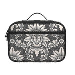 Grey Damask Pattern Print Portable Lunch Bag