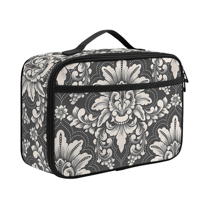 Grey Damask Pattern Print Portable Lunch Bag
