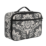 Grey Damask Pattern Print Portable Lunch Bag