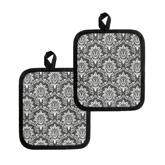 Grey Damask Pattern Print Pot Holders