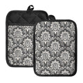 Grey Damask Pattern Print Pot Holders With Pocket