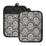 Grey Damask Pattern Print Pot Holders With Pocket