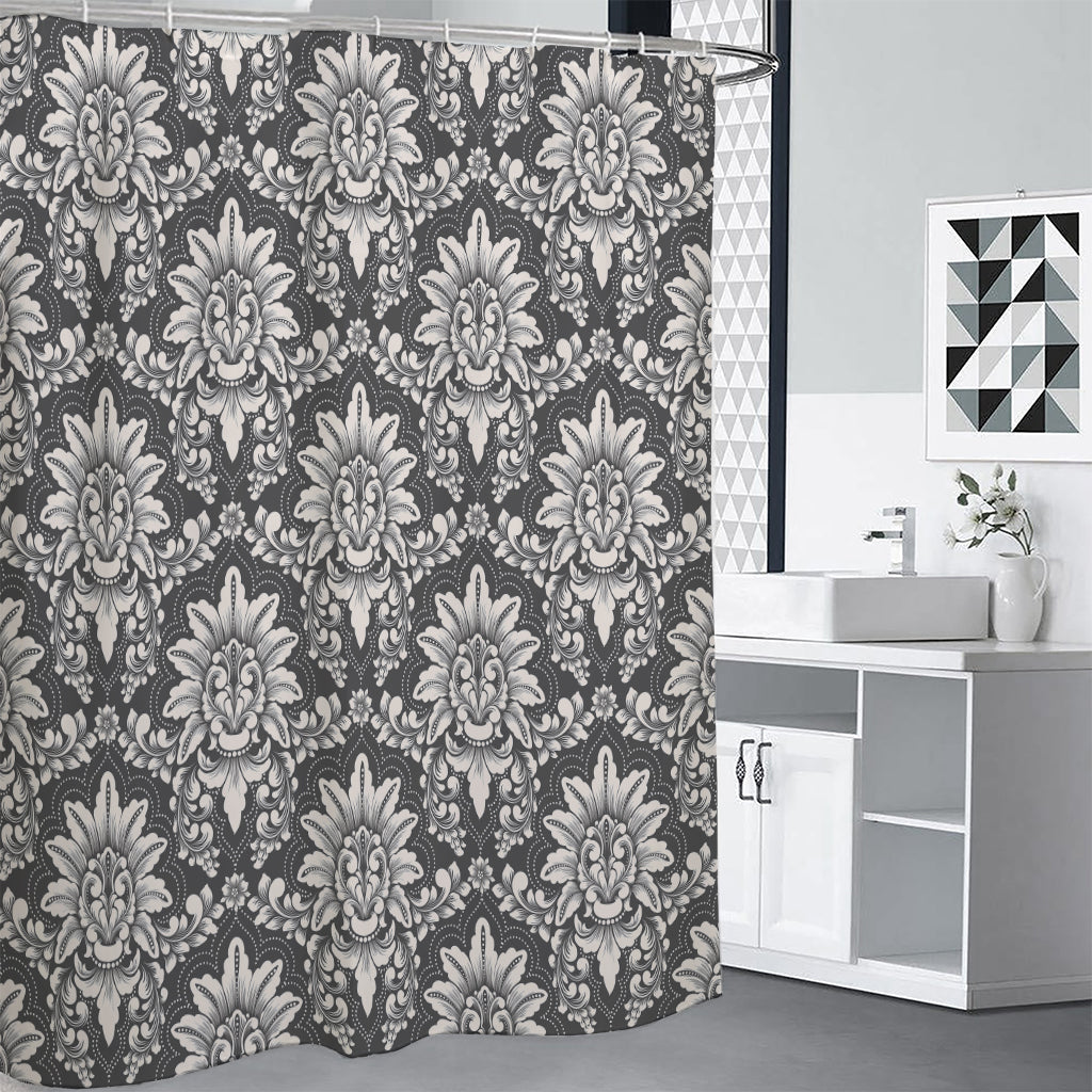 Grey Damask Pattern Print Premium Shower Curtain