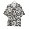Grey Damask Pattern Print Rayon Hawaiian Shirt