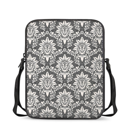 Grey Damask Pattern Print Rectangular Crossbody Bag