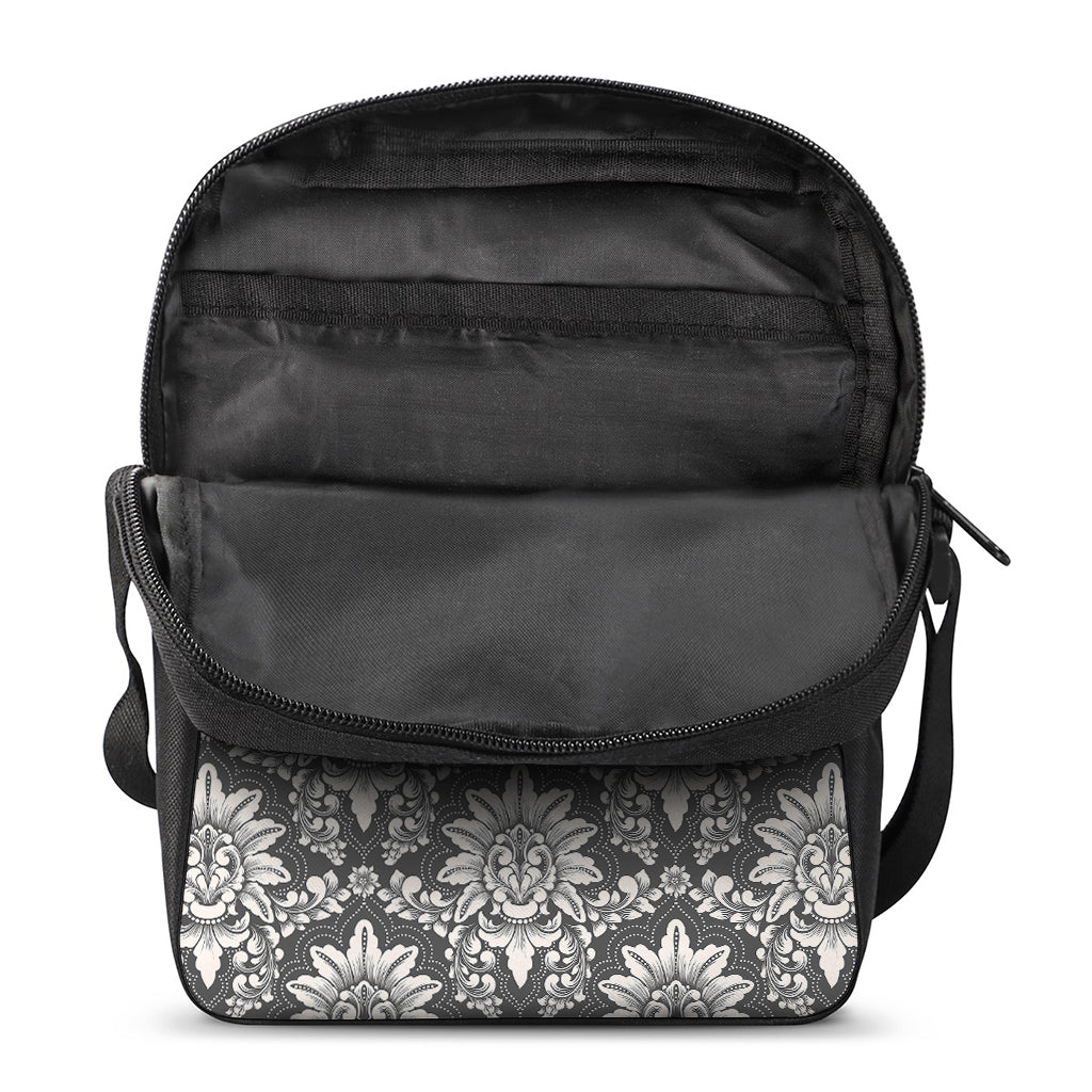 Grey Damask Pattern Print Rectangular Crossbody Bag