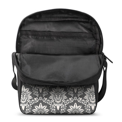 Grey Damask Pattern Print Rectangular Crossbody Bag