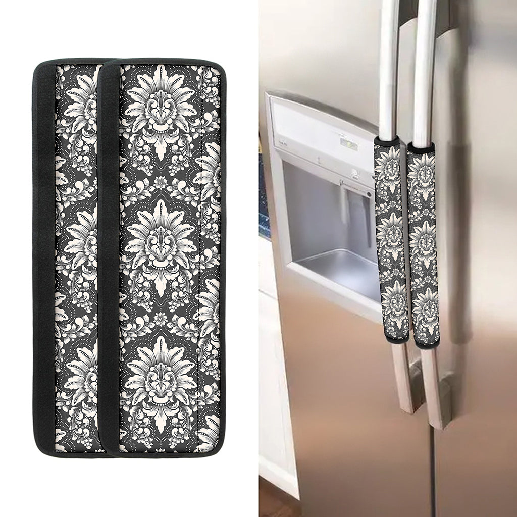 Grey Damask Pattern Print Refrigerator Handle Covers