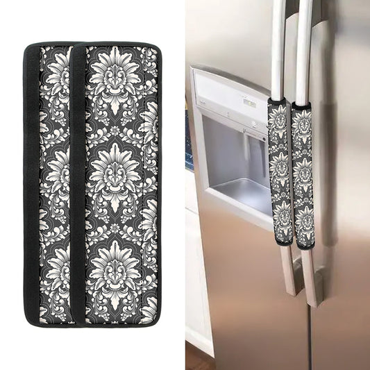 Grey Damask Pattern Print Refrigerator Handle Covers