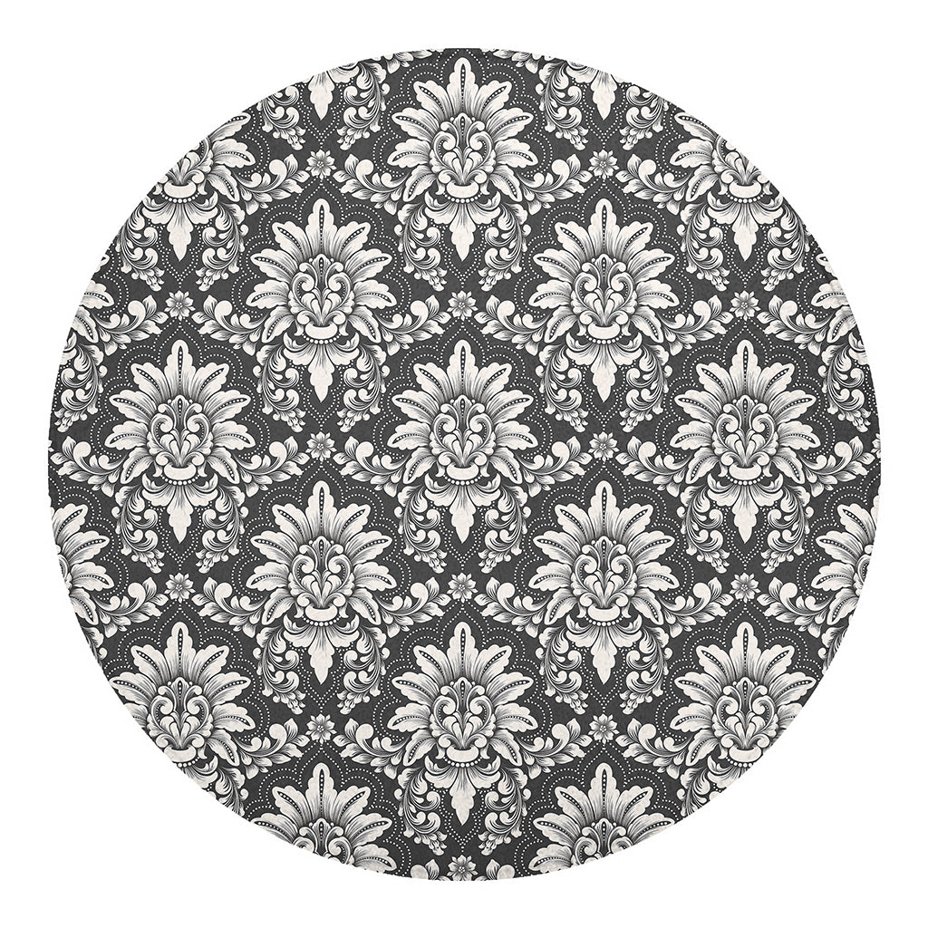 Grey Damask Pattern Print Round Blanket
