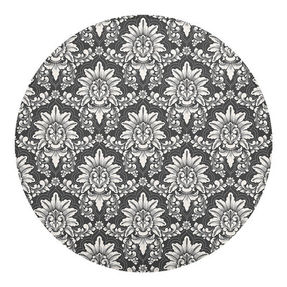Grey Damask Pattern Print Round Blanket