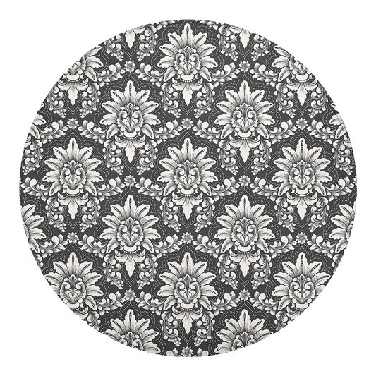 Grey Damask Pattern Print Round Blanket