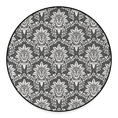 Grey Damask Pattern Print Round Floor Mat