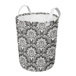 Grey Damask Pattern Print Round Laundry Basket